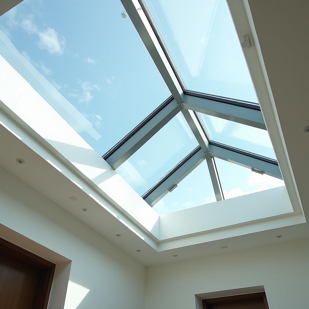 Mẫu mái che giếng trời đẹp bằng kính cường lực hiện đại cho nhà biệt thự